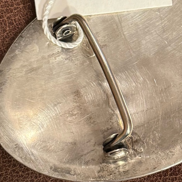 Silver Oval Belt Buckle with Coral and Turquoise Stones - Picture 5 of 6